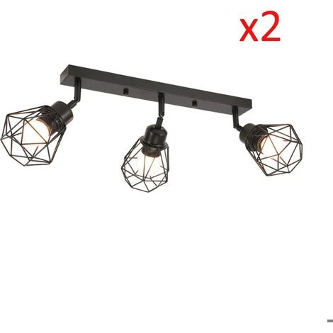 Lot de 2 Plafonnier Spots, 3 Spots de Plafond Intérieurs Industriel,Lampe de Plafond Noir avec Base Rectangulaire 40cm (1/5)