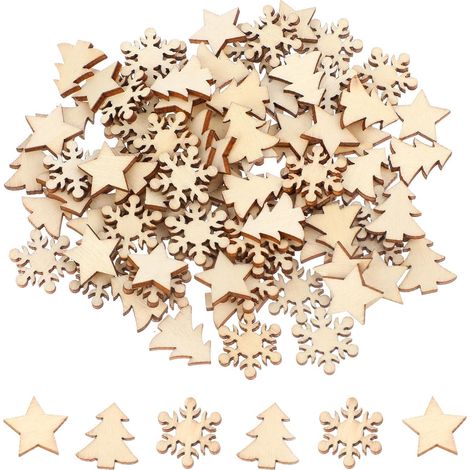 Botón Decorativo Navideño - Adorno en Forma de Copo de Nieve y Estrella de 5 Puntas - Madera - 1 Unidad (1/5)