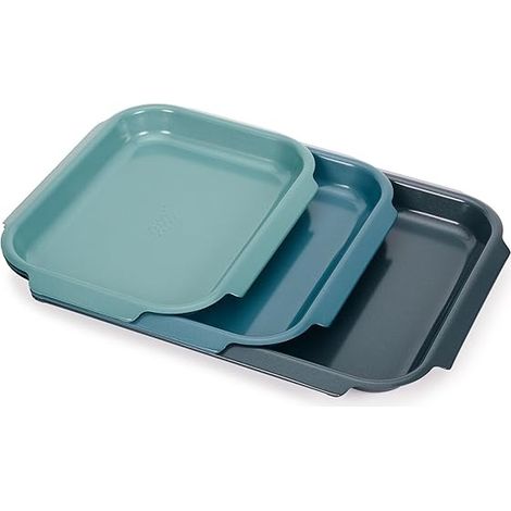 Backblech, Joseph Joseph, Nest™ Bake 3 Stück, antihaftbeschichtete Bleche, Hauptverwendung Backen, einfacher Griff, stapelbar, Farbe blau