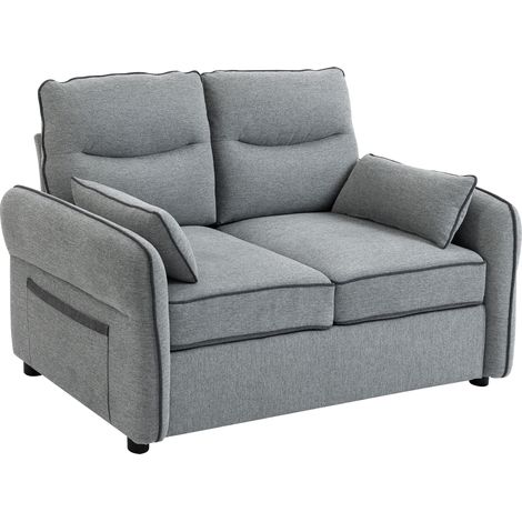 Canapé 2 places velours Egypte gris, 2 oreillers inclus, poche latérale, 136 x 81 x 90 cm
