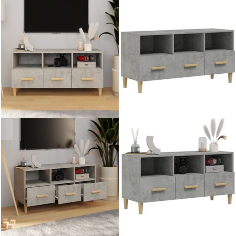 Meuble TV gris béton 102x36x50 cm bois d'ingénierie - Meuble Tv - Meuble Téléviseur - Support Tv - Unit Tv - Design Moderne - Home & Living