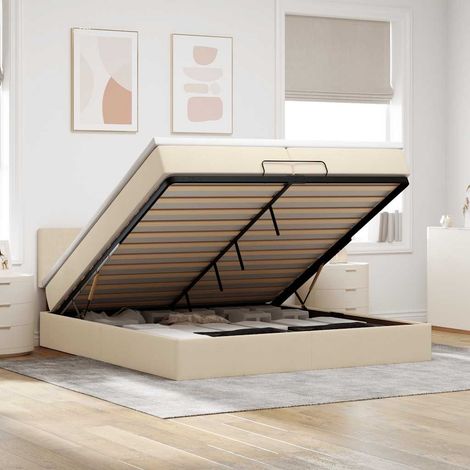 VidaXL Cadre de lit ottoman avec matelas crème 200x200 cm tissu (1/5)