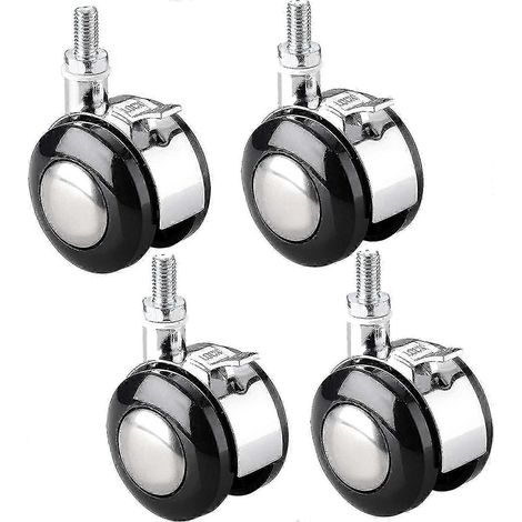 Lot de 4 roulettes pivotantes pour meubles, roulettes filetées M6/M8 pour chariot de chaise avec frein, en alliage de zinc. (1/5)