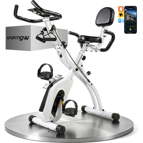 SPORTNOW bicicleta estática plegable ajustable 3 en 1 con respaldo y 8 niveles resistencia magnética bluetooth monitor lcd volante bandas sensor pulso (1/5)