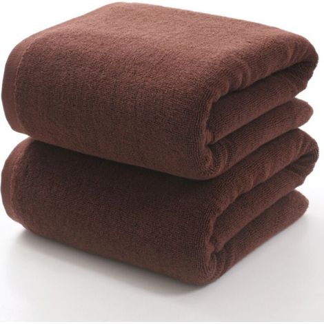 Lot de 2 serviettes en pur coton couleur café, épaisses et confortables, linge de bain – 70 × 140 cm (1/5)