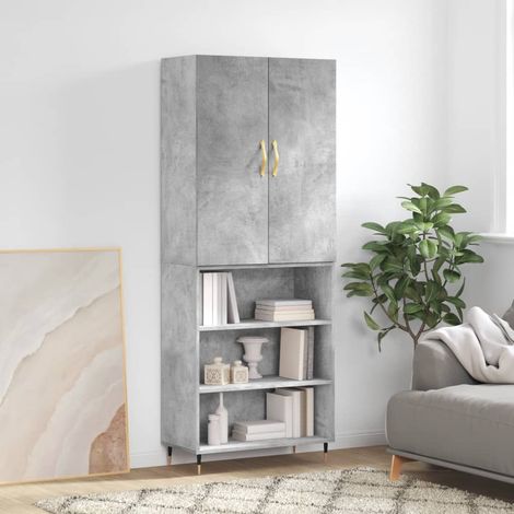 Buffet haut,Buffet de salon,Commode Meuble de rangement,Style Industriel Gris béton 69,5x34x180 cm Bois d'ingénierie VNWE881832 (1/5)
