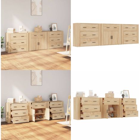 Sideboards 3 Stk. Sonoma-Eiche Holzwerkstoff - Sideboard - Wohnzimmermöbel - Eichefarben - Holzmöbel - Regal - Home & Living (1/5)