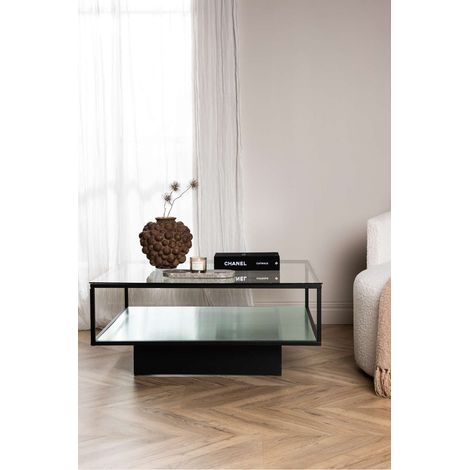 Maglehem table basse 90x90cm noir, verre.