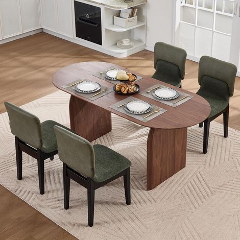 Lot de 4 chaises de salle à manger en velours côtelé vert avec pieds en bois massif (1/5)