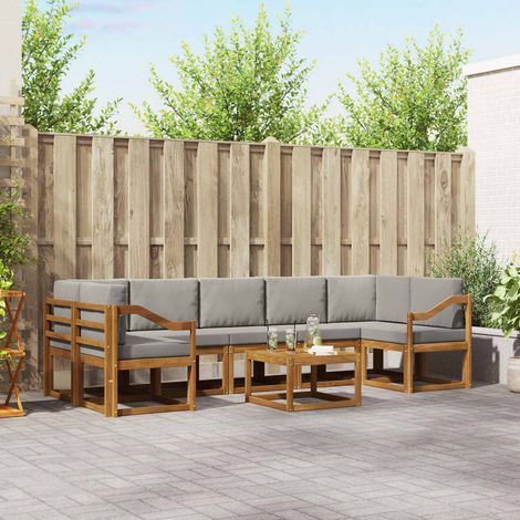 vidaXL Outdoor-Sofagarnitur mit Kissen 8 pcs Natürlich und Hellgrau (1/5)