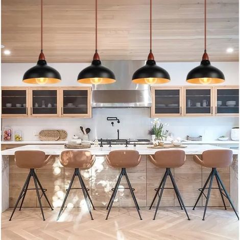 Lot de 4 Lampe Suspension Vintage avec Bois de noyer Lustre Industrielle Reto Style Chinois pour Salon Chambre (1/4)