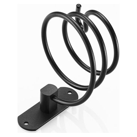 Wall-mounted hairdryer holder, spiral hairdryer holder, with adhesive and drill-free screws, hairdryer holder made of black aluminum, cable organizer for bathrooms and hair salons