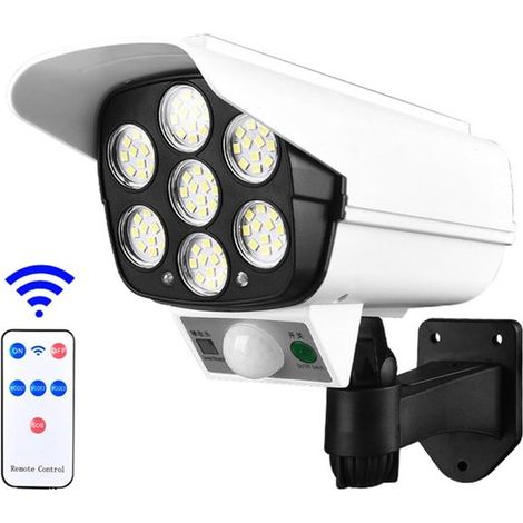 Lampe de porte à détecteur solaire - Fausse caméra de sécurité solaire - Idéale pour porche, jardin, terrasse, allée, chemin - Utilisation intérieure et extérieure avec télécommande - Fausse caméra de (1/5)