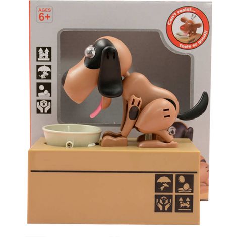 Chien Tirelire Enfants Mignon Dessin Animé Attrayant Banque d'Économie Monnaie Décoration Marron Noir Taille Unique (1/5)