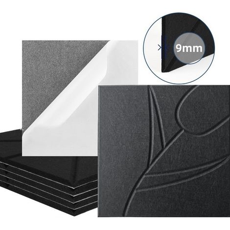 Lot de 12 panneaux acoustiques autocollants, rembourrage insonorisant en polyester, panneaux muraux insonorisants haute densité, 30 x 30 x 1 cm, noir (1/5)
