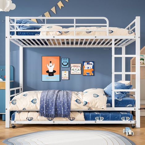 CHICFURN Litera infantil de metal blanco 90x200 cm con cama nido 90x190 cm (1/5)