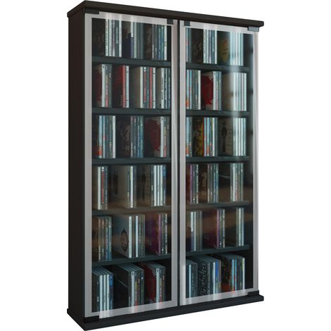 Legno CD DVD Stand Shelf Gallery Porta di vetro 92x60x18 - VCM