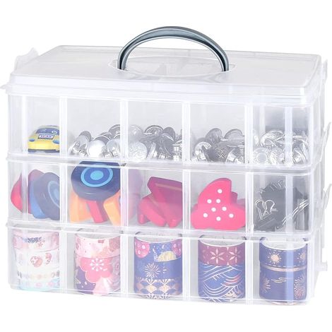 Boite de rangement en Plastique, Boite de Rangement Transparente, 3 Niveaux Superposables en Plastique,Boîte de Rangement Diviseur Réglable, Boite en Plastique pour Perle, Scrapbooking (1/5)