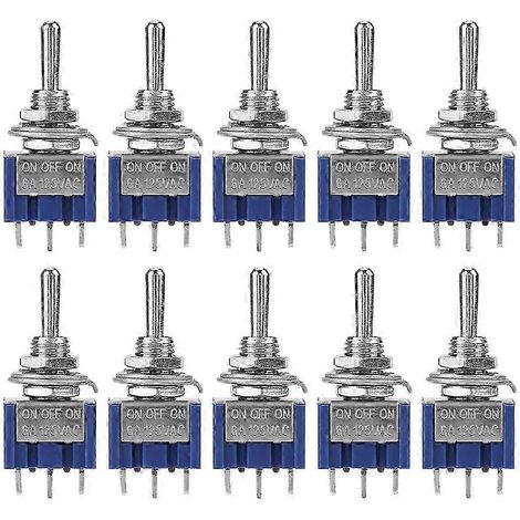 Lot de 10 mini interrupteurs à bascule SPDT marche/arrêt, 3 positions, 3 broches, 6 mm, 6 A, 125 V CA, YEMAAWHBYV (1/4)