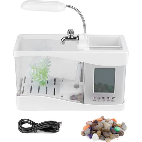 Aquarium USB rechargeable avec horloge et LED - Mini bassin multifonction éclairage blanc (1/5)