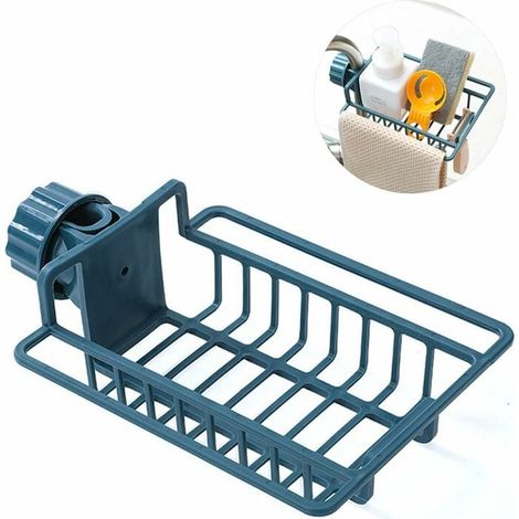 Non-Slip Kitchen Faucet Storage Rack, Sink Organizer, Sink Drain Holder, Faucet Storage Rack, for Soap Cloth Sponges, 2 Pcs (Blue) (1/5)