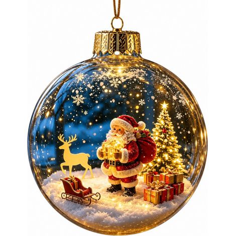 Boule à neige lumineuse 3D en acrylique transparent, décoration de Noël à suspendre au sapin, représentant un carrousel de parc d'attractions (1/5)