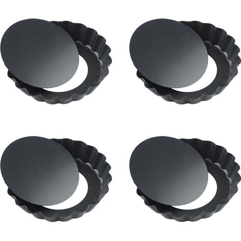 4 Pièces Moule à mini-gâteaux antiadhésif 10cm pour tarte, quiche, flan, pizza - Plat de cuisson rond amovible (1/5)