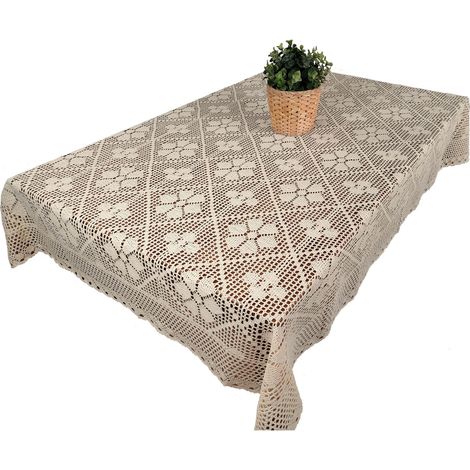 Gehäkelte Tischdecke, Naturbeige, 140/350 Baumwolle, für einen großen Tisch