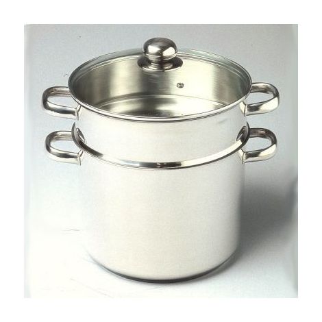 Couscoussier 24cm en acier inoxydable – Capacité 9L – Couvercle en verre – Triple fond diffuseur pour cuisson homogène – Baumalu