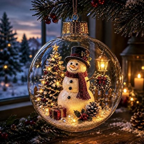 Adorno navideño luminoso, decoración navideña colgante, regalo, bola de Navidad, muñeco de nieve (1/5)