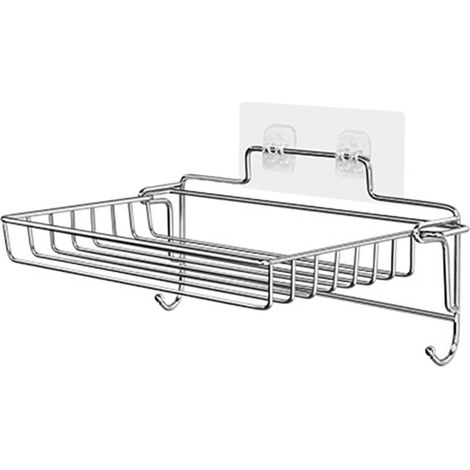 Soporte de pared plegable para jabón y esponja, fabricado en acero inoxidable con adhesivo y sin necesidad de taladrar. (1/5)