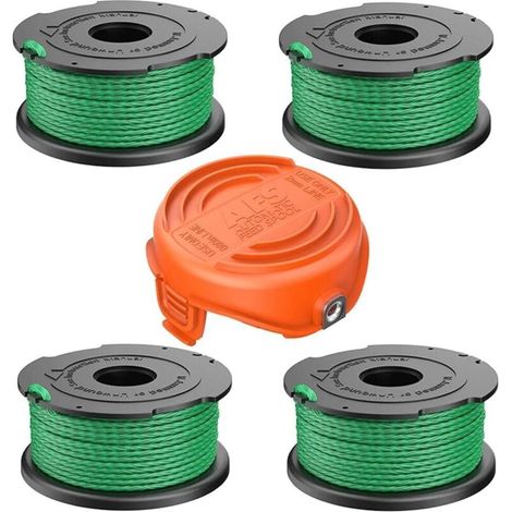 A6486 Ersatz-Trimmerfadenspulen für Black & Decker Freischneider, kompatibel mit 90583594, 4 Ersatz-Trimmerfadenspulen + 1 Trimmerkappe (1/4)