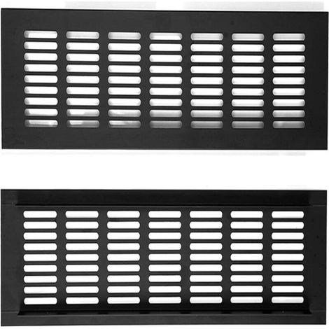 Grille de ventilation rectangulaire en alliage d'aluminium noir mat (300 mm × 80 mm, lot de 2) pour reprise d'air, compatible avec armoires, penderies et étagères à chaussures (1/5)
