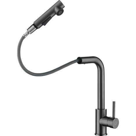 Grifo mezclador de cocina, caño retráctil, fabricado en acero inoxidable 304, monomando, giro de 360°, dos opciones de rociado. (1/5)