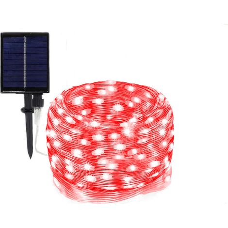 TrAdE Shop Traesio - Striscia Luminosa Led 30 Mt Con Pannello Solare Picchetto Catena Luce Decorazioni Kyp-30 - -Rosso - (1/5)