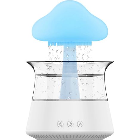 Humidificateur Nuage de Pluie 300 ml - 7 veilleuses, 3 modes pluie/brouillard - Pour chambre, maison, bureau, voiture (Blanc) (1/5)