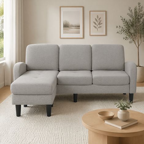 Canapé d'angle 166 x 118 x 77 cm gris – modulable avec méridienne (1/5)