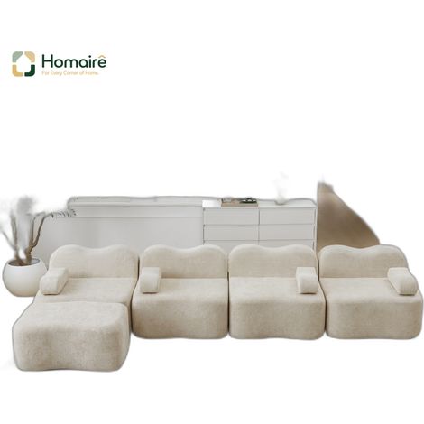Sofa mit Modulen aus Samt beige mit Armlehnen en Polyester 384 x 167 x 70 cm HOMAIRE (1/5)
