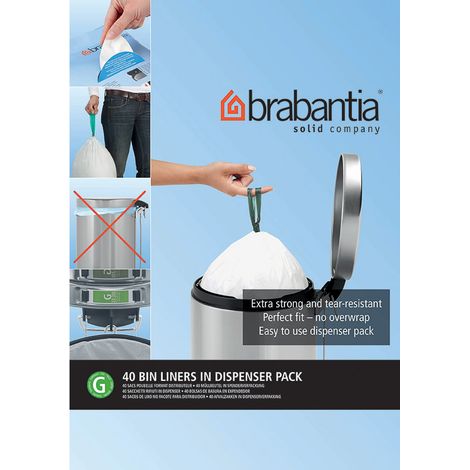 Lot de 40 sacs poubelles 30 l ultra-résistants – Code G pour poubelles Brabantia – Cordon de serrage intégré – Gestion des déchets facile (1/10)