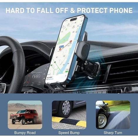 Support Téléphone Voiture [Clip de Qualité Militaire] porte Voiture telephone Rotatif à 360 Degrés pour Grille D'aération de Voiture Support GPS Voiture pour Smartphone iPhone Android Noir (1/5)
