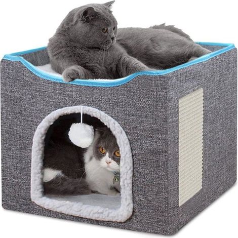 BelleRise - Niche pliable pour chat avec griffoir et balle moelleuse, idéale pour l'intérieur et convient à plusieurs.  4141 34 cm. (1/5)