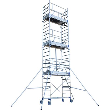 Tubesca Comabi – Échafaudage roulant en aluminium 4M85 – 22403630 – Hauteur de travail max 2,85m – Système Ergoblock breveté – Roues réglables 200mm