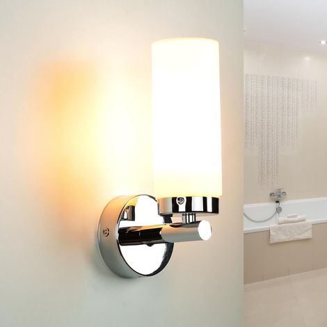 Badlampe Wand Spiegel Glas Metall in Chrom Weiß elegant Modern E14 Wandlampe Badezimmer (1/5)