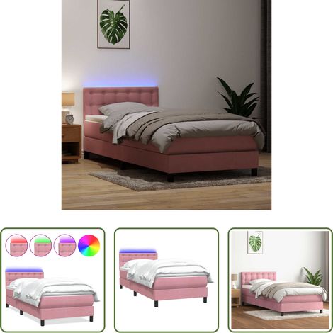 Matratze - Boxspringbett mit Matratze & LED Rosa 80x220 cm Samt (1/5)