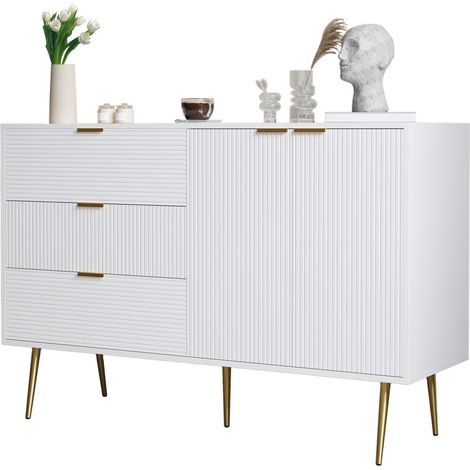 Aparador con 3 cajones y 2 puertas MDF blanco y dorado 120x38x80,5 cm HOMVRA (1/4)