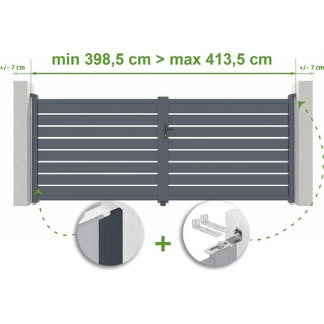 Portail battant ajustable en largeur VOGEL 4m H.160cm Aluminium Gris Anthracite