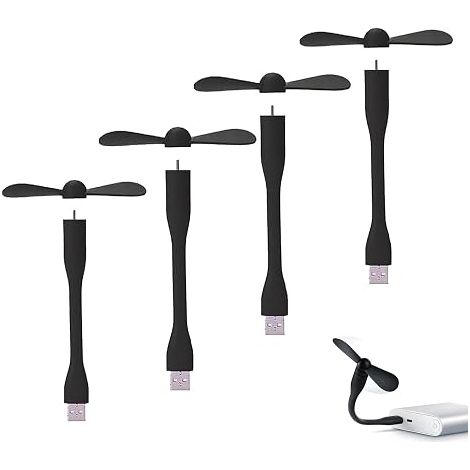 Mini ventilateur USB, ventilateur de poche portable alimenté par USB-A, petit refroidisseur silencieux, pour la maison, le bureau, la voiture, les voyages en extérieur - Lot de 4 (noir) (1/5)