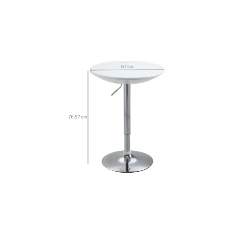 Table haute blanche réglable en hauteur en métal avec plateau ABS Ø61 cm et pied ajustable de 76 à 97 cm pour cuisine salon et (1/5)