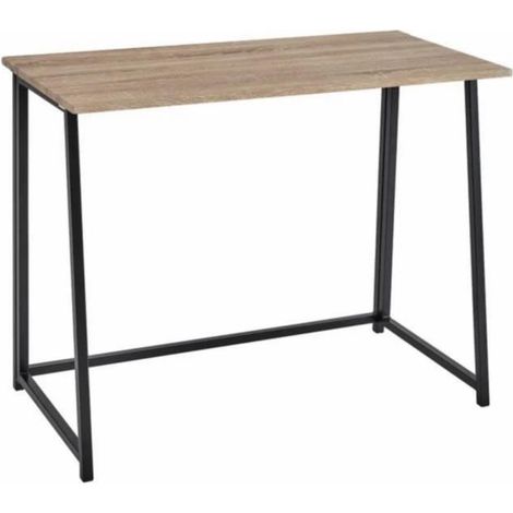 Table de console meuble d'entrée pliant coloris natutrel-noir - Longueur 91,50 x Profondeur 45 x Hauteur 74 cm