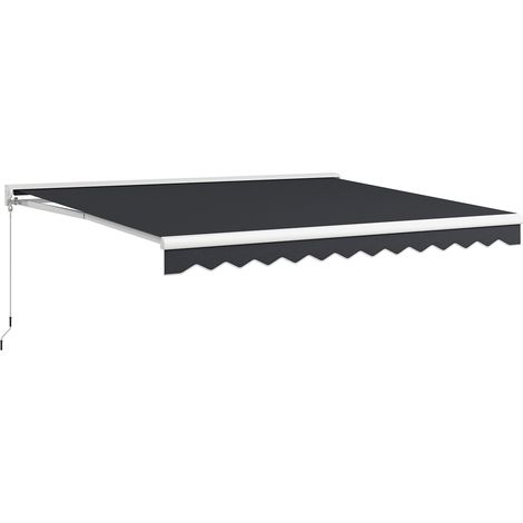Ombrelle électrique de 4 x 3 mètres, avec manette à main et commande à distance. Montée au mur. Toile anti-soleil pour balcon et jardin. Matériau : aluminium gris. (1/4)